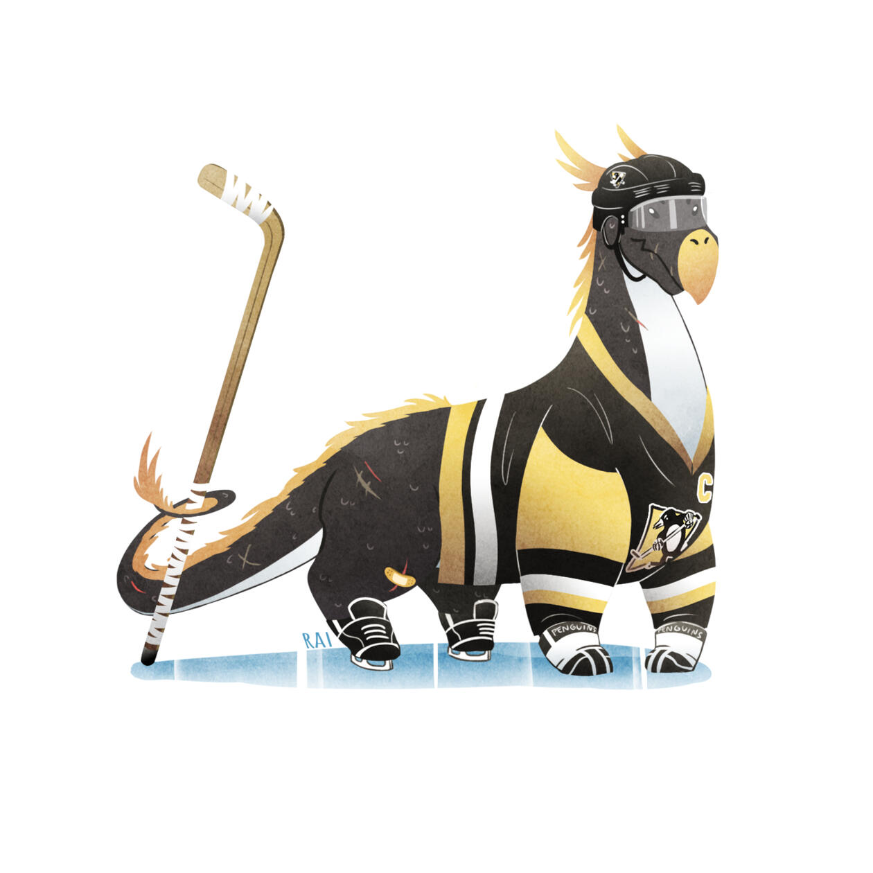 'Hockey Dragon.' Commissioned by Steve Provencher. Ink, Digital. 2018.