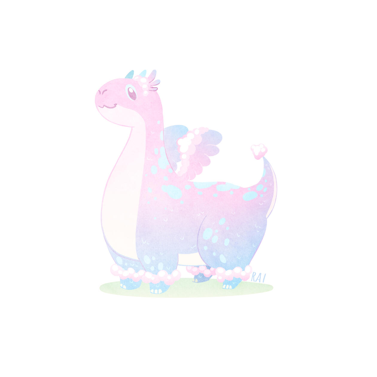 'Baby Cotton Candy Dragon.' Commissioned by Raela. Ink, Digital. 2018.