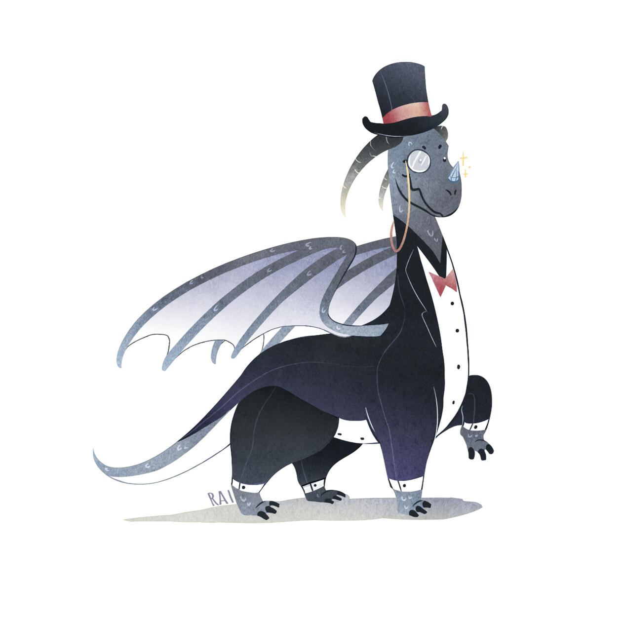 'Dapper Dragon.' Ink, Digital. 2018.