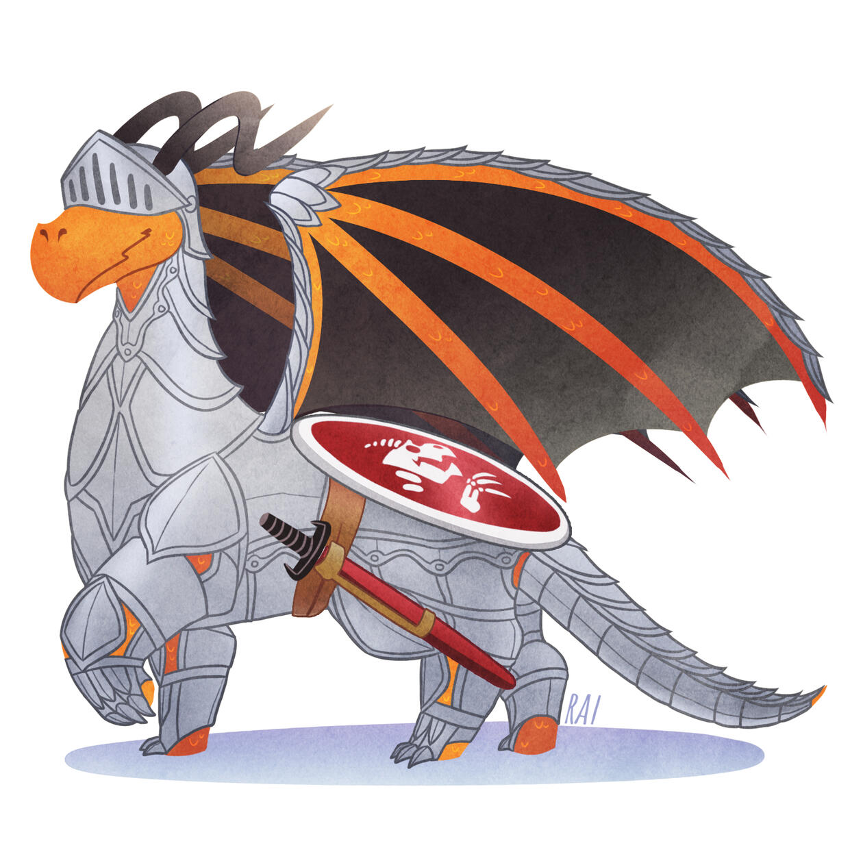 'Knight Dragon.' Commissioned by Graham Bryden. Ink, Digital. 2018.