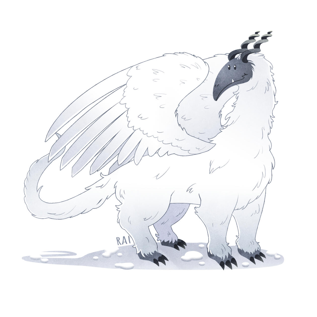 'Yeti Dragon.' Commissioned by Jenni. Ink, Digital. 2018.