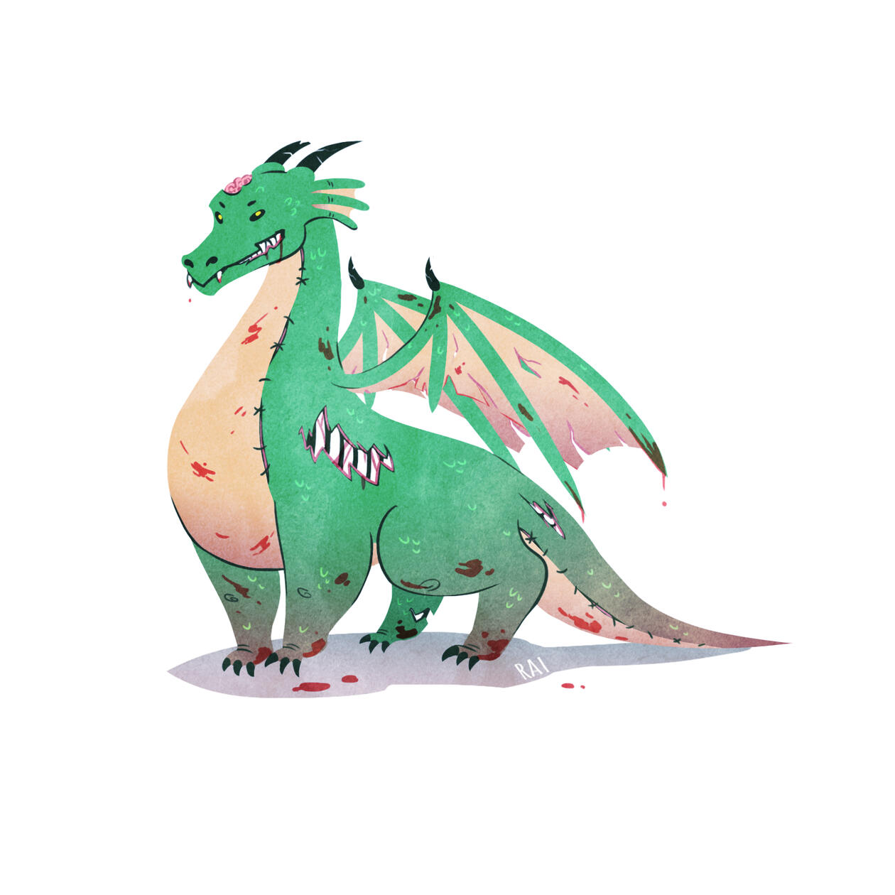 'Zombie Dragon.' Ink, Digital. 2018.