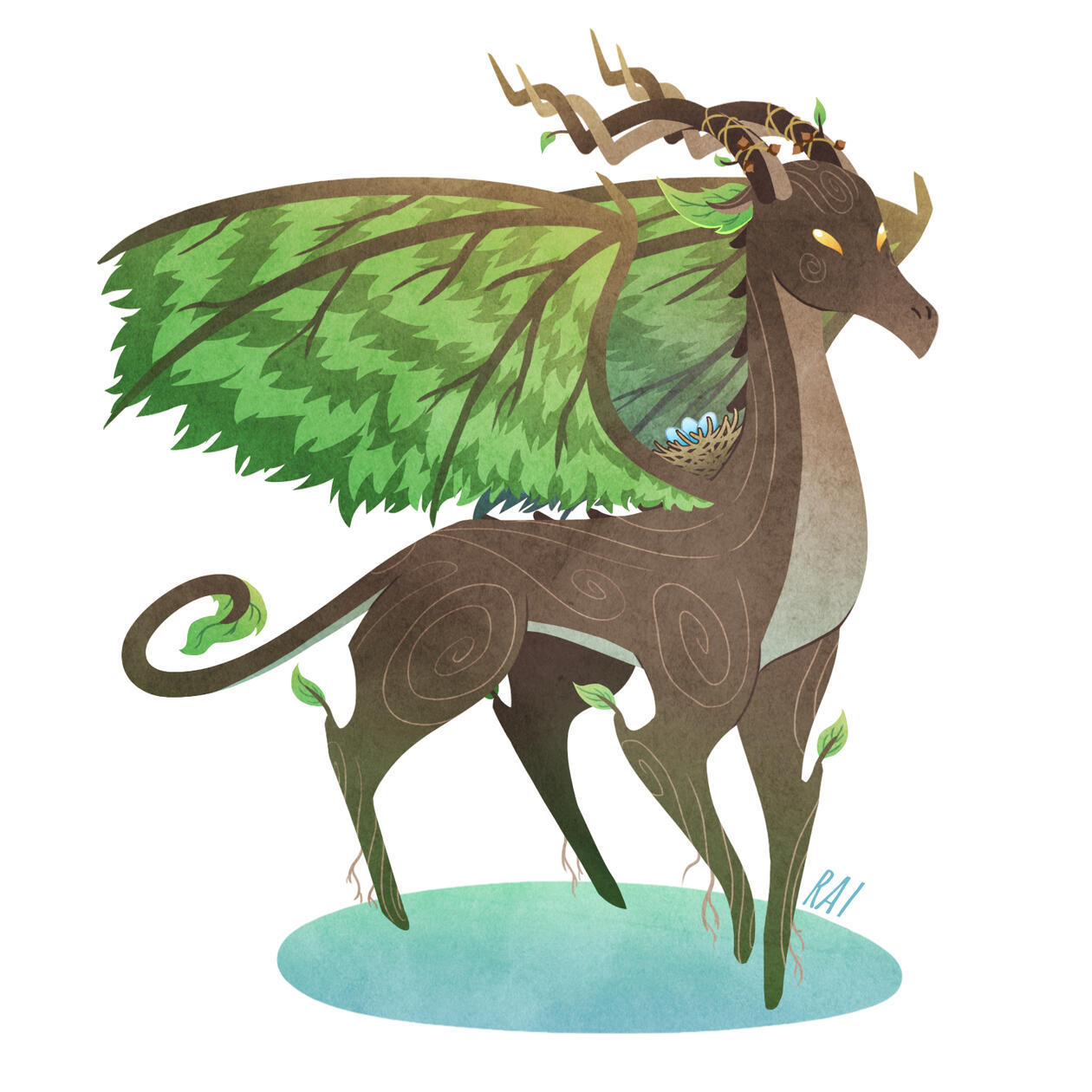 'Woodland Dragon.' Commissioned by ErrorlessFawn. Ink, Digital. 2018.