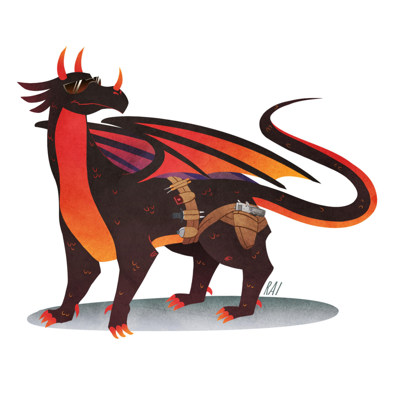 'Badass Dragon.' Commissioned by Kyla. Ink, Digital. 2018.