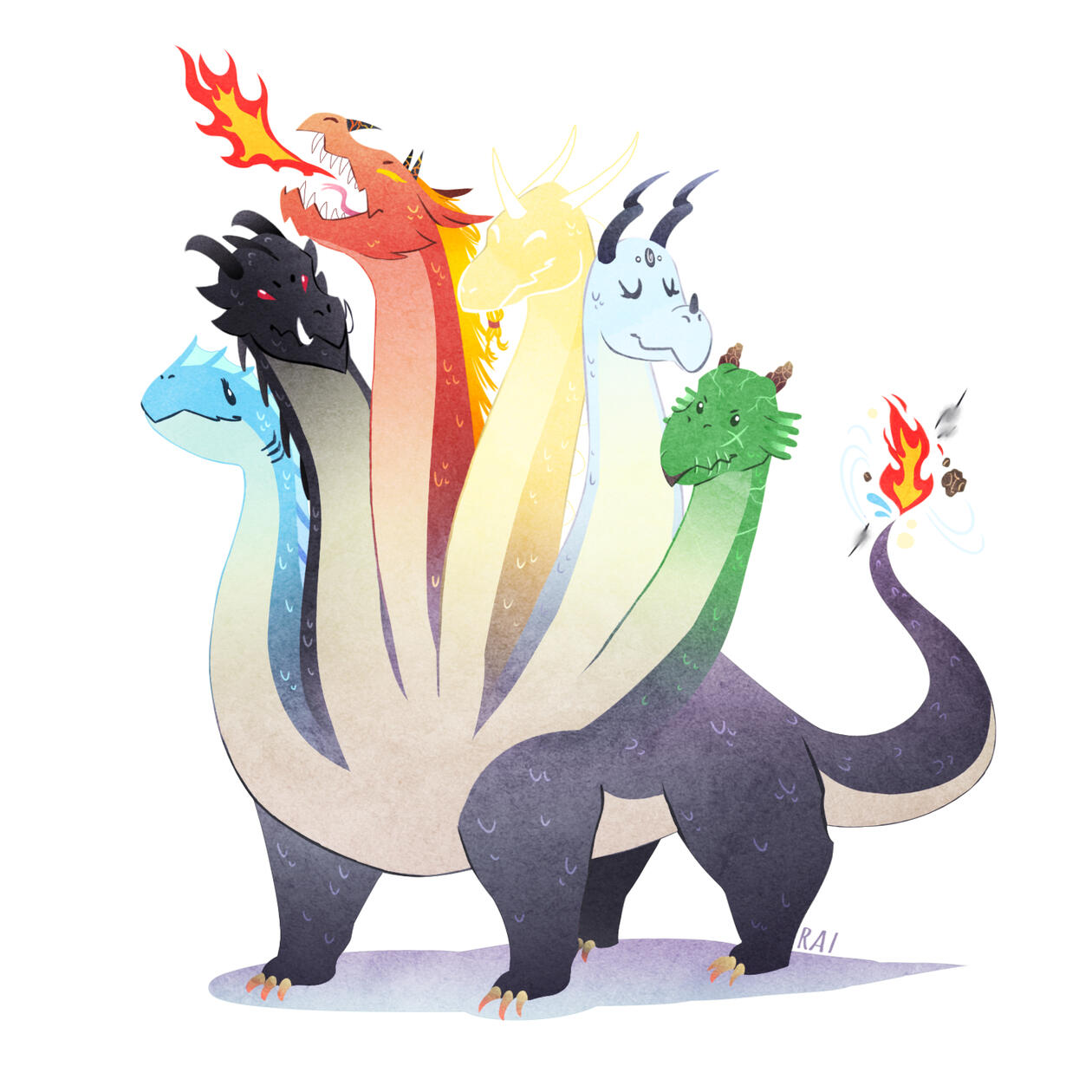 'Elemental Dragon.' Commissioned by TheLPDragon. Ink, Digital. 2018.