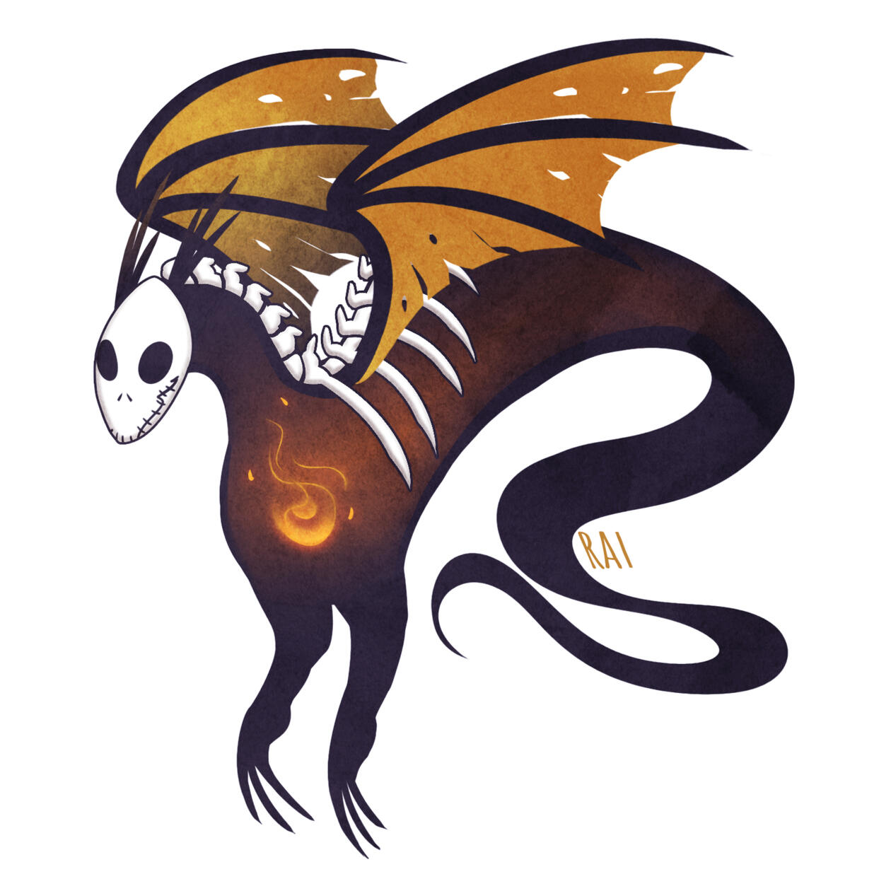 'Halloween Dragon.' Commissioned by Emily. Ink, Digital. 2018.