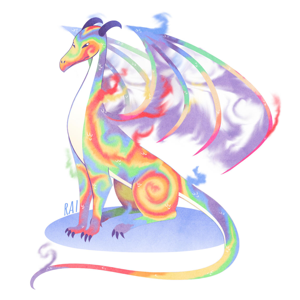 'Rainbow Smoke Dragon.' Commissioned by Jenni. Ink, Digital. 2018.