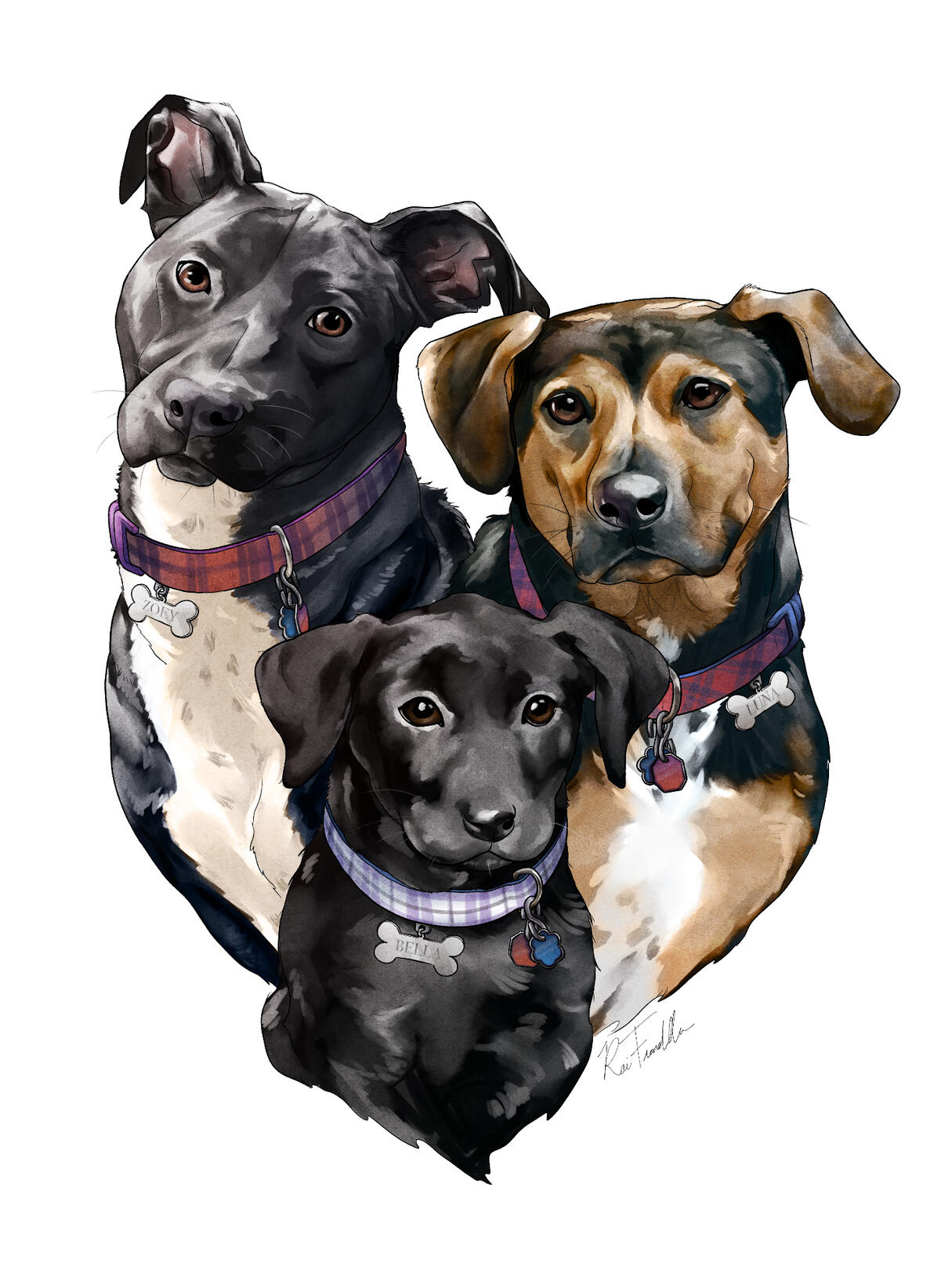 'Zoey, Luna, and Bella.' Ink, Digital. 2020.