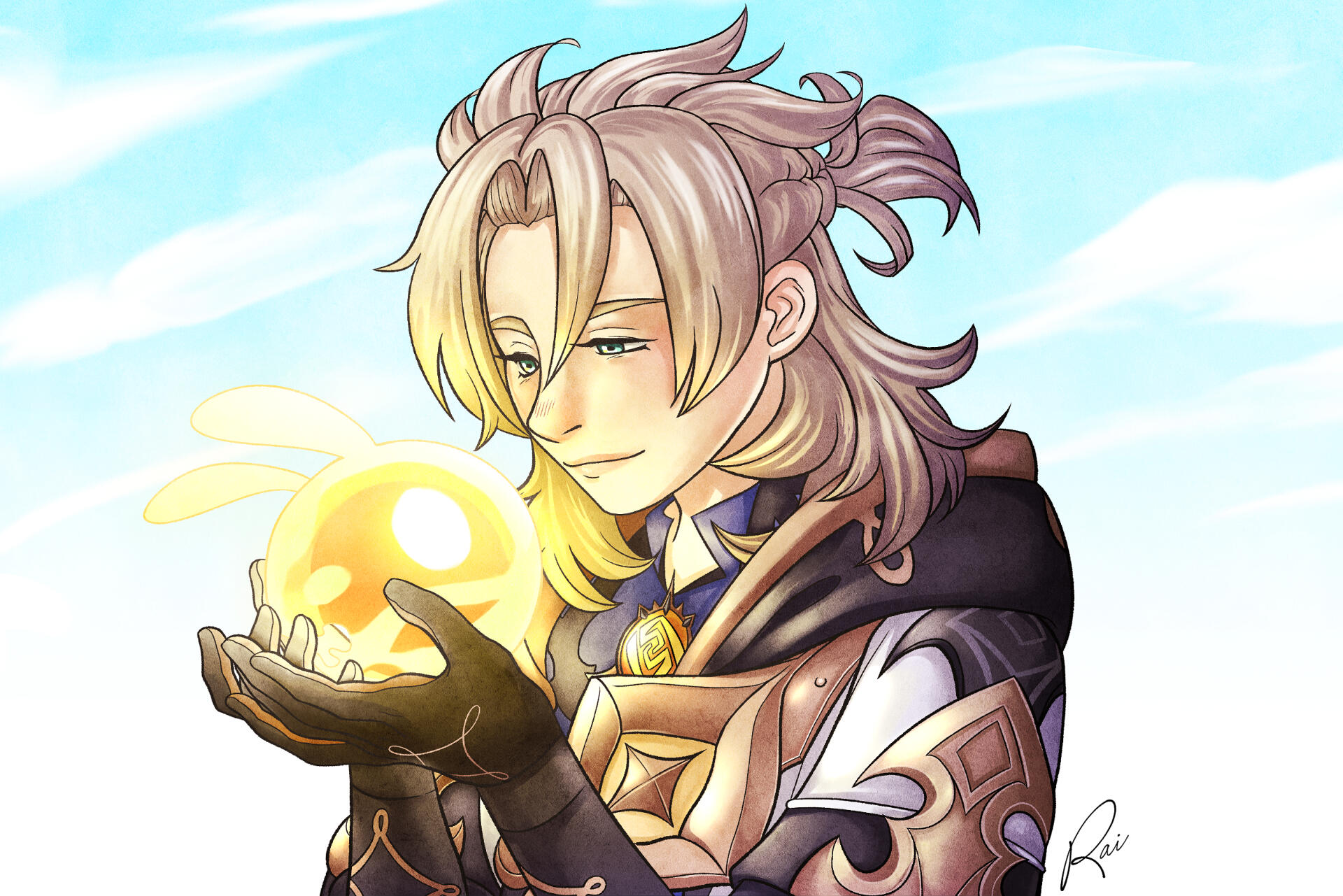 ‘Albedo.’ Genshin Impact. Commission for Ko Berube. Ink, Digital. 2021.